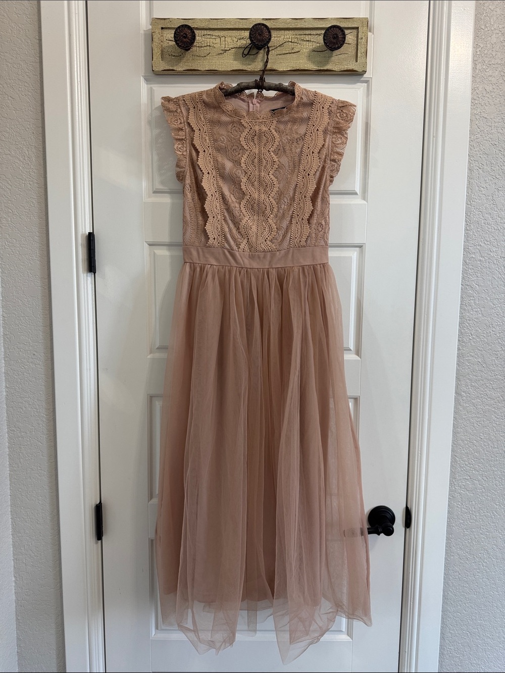 Simplee Apparel Blush Lace & Tulle Maxi Dress